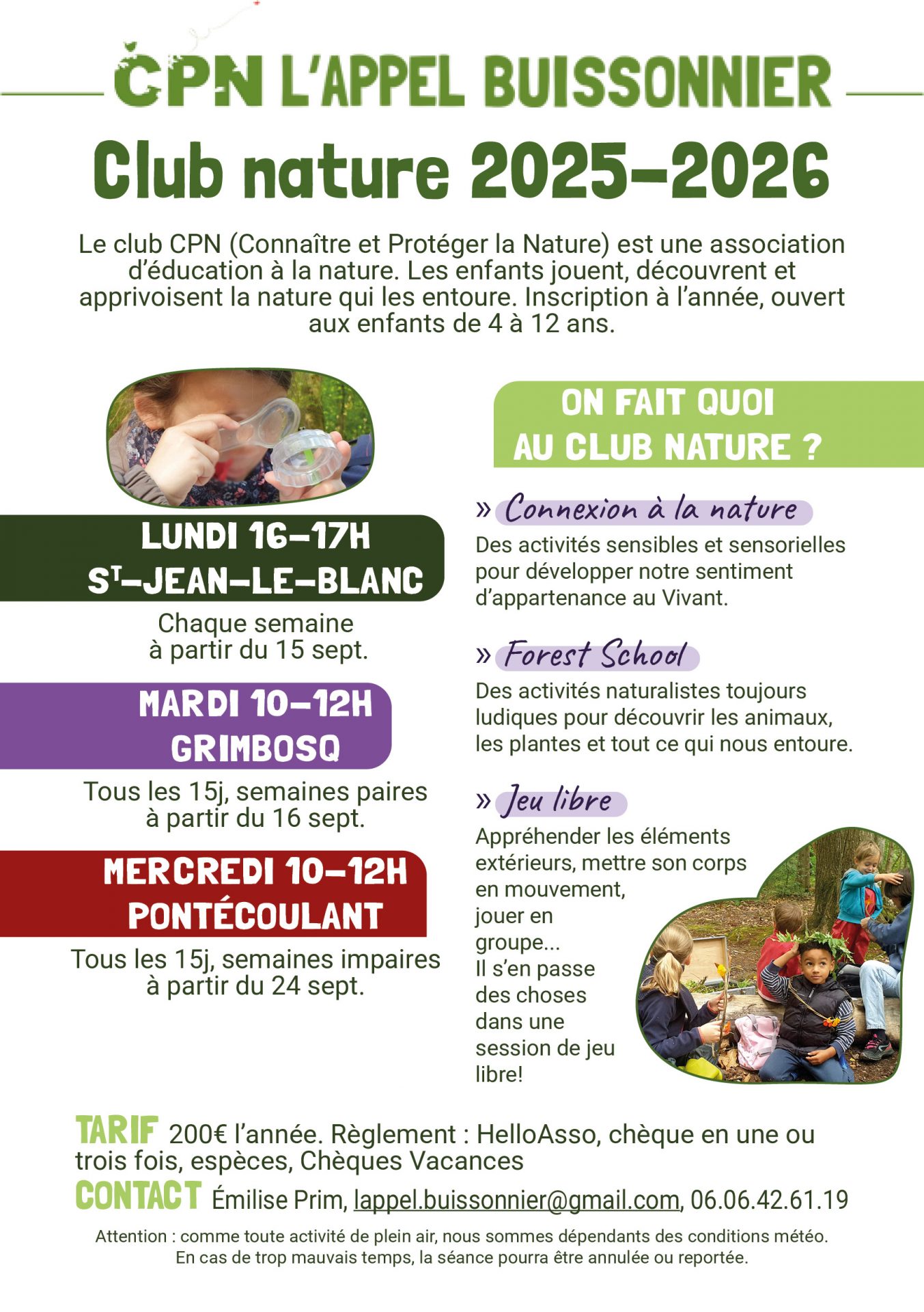 Inscriptions pour le club nature